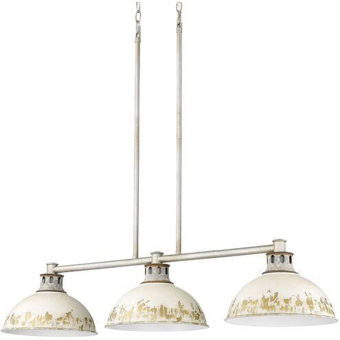 Kinsley 3 Light 38.88 inch Aged Galvanized Steel Linear Pendant Ceiling Light in Antique Ivory